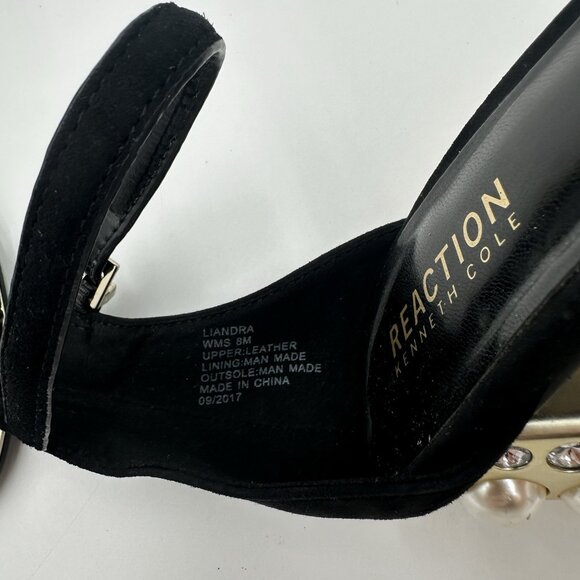 Kenneth Cole Black Liandra Pearl Embellished Sandal Block Heels Size 8 Open Toe - Picture 7 of 8